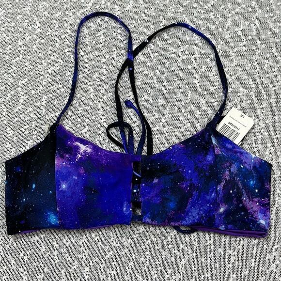 HOT TOPIC Galaxy Purple Lattice Reversible Swim Swimsuit Bikini Large NWT - Picture 5 of 13
